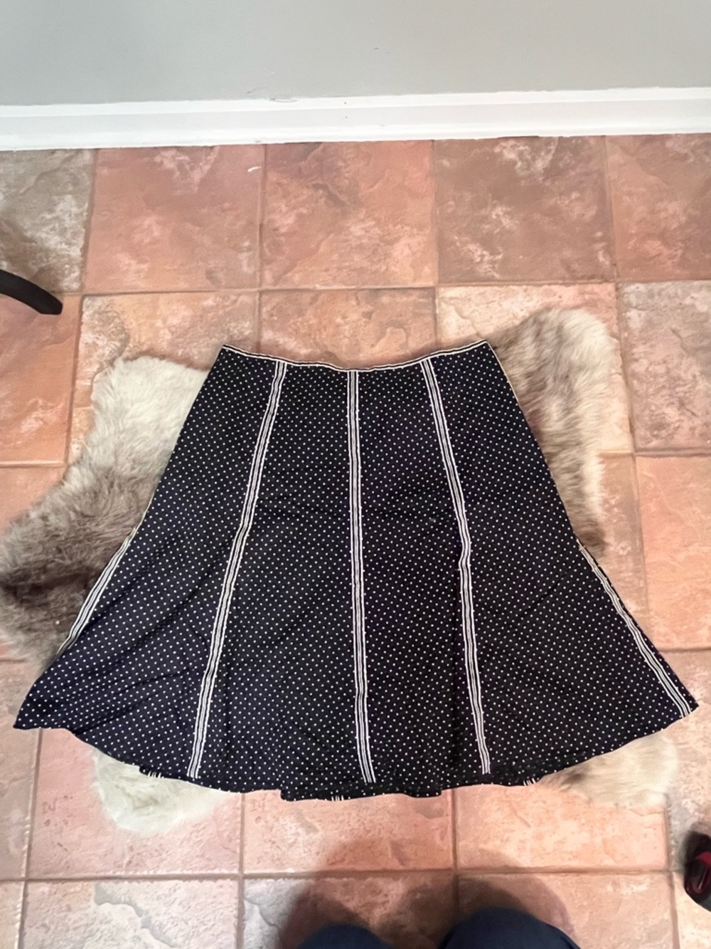 Jones New York Black Polka Dot A-Line Skirt with White Stripes